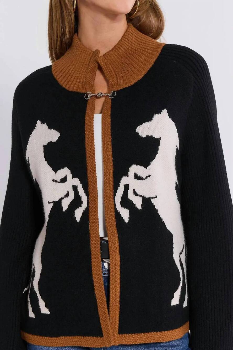 NEW THML buckle front cardigan in black equestrian